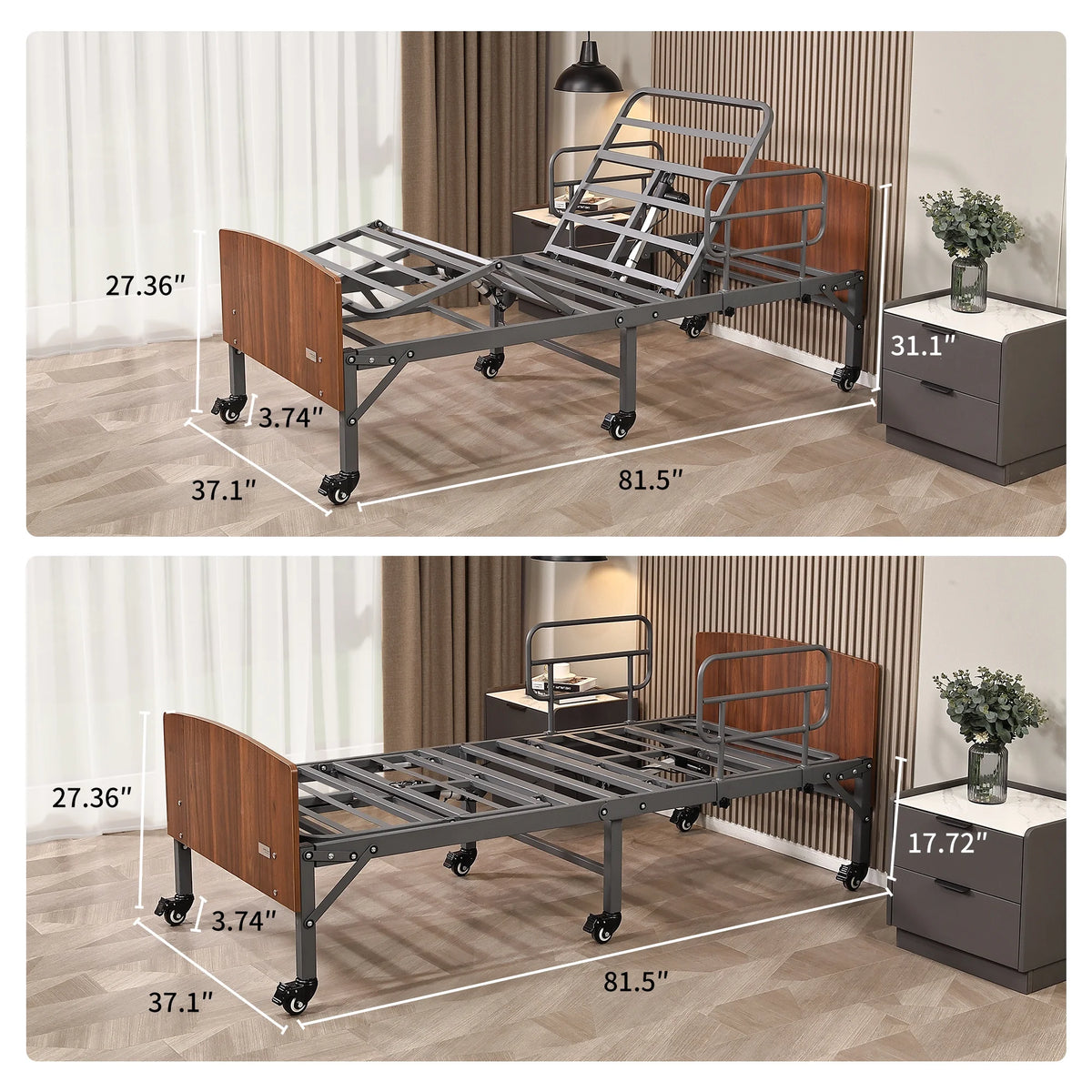 ESHINE Hospital Bed with 6" Waterproof Mattress - Wireless Remote, Headboard, 2.5" Wheels, Head & Foot Incline