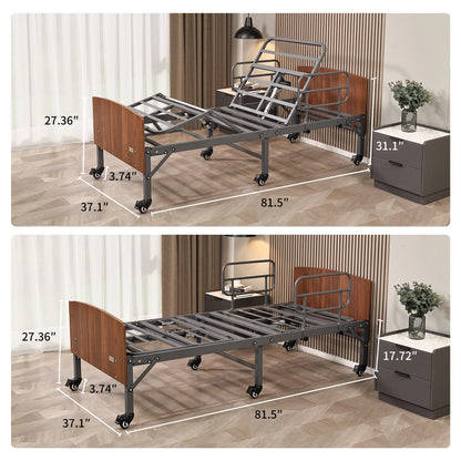 ESHINE Hospital Bed with 6" Waterproof Mattress - Wireless Remote, Headboard, 2.5" Wheels, Head & Foot Incline