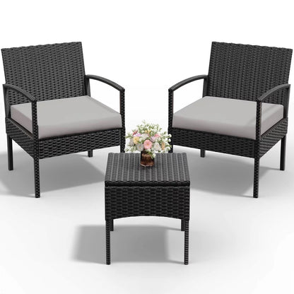 Tappio Outdoor Furniture 3 Piece Patio Bistro Furniture Set, Rattan Conversation Chairs Set with Side Table and Cushions, Patio Furniture Sets for Balcony Garden Porch, Red