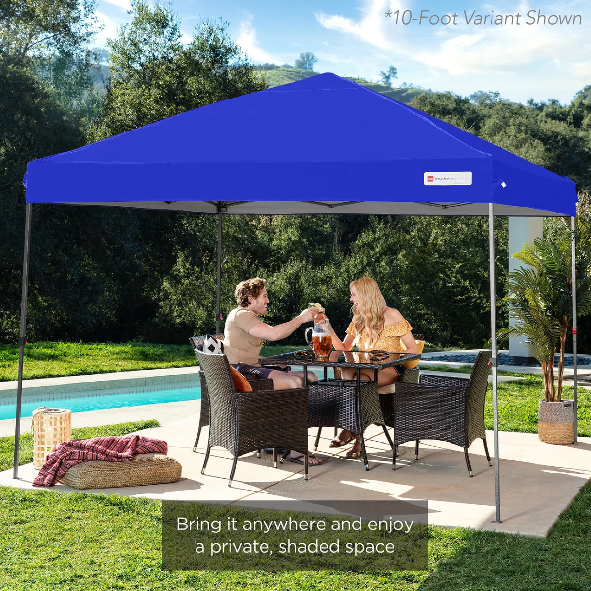 Best Choice Products 12x12ft Easy Setup Pop Up Canopy w/ 1-Button Setup, Wheeled Case, 4 Weight Bags - Navy Blue