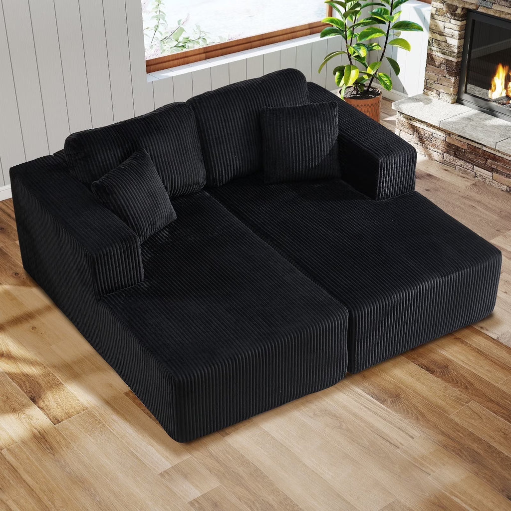 Bonzy Home Sectional Sofa with L-Shape Chaise,Modern Modular Sofa Upholstered Couch Corduroy Fabric for Living Room Bedroom Beige