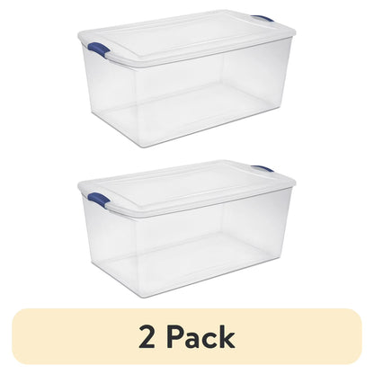 Sterilite 105 Quart Latch Box, Clear Plastic Storage Bin with Clear Lid, Blue, 4 Count