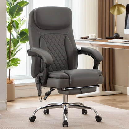 JONPONY Big and Tall Office Chair 500LBS Executive Office Chair Massage and Footrest Ergonomic Computer Desk Chair Reclining High Back Leather Office Chair Lumbar Back Support Swivel Rolling,Black