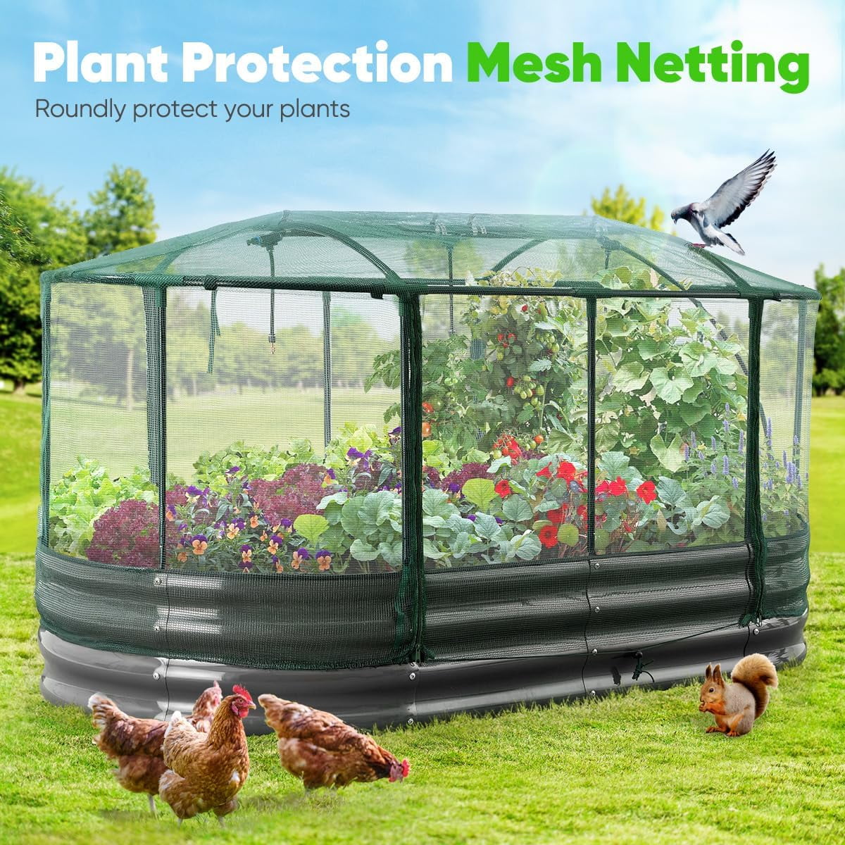 Quictent 8x3x1 ft Galvanized Raised Garden Bed Kit with Self Watering System and Mesh Cover, Large Oval Metal Outdoor Planter Garden Boxes for Vegetables Herbs Flowers