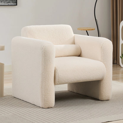 Euroco Modern Accent Chair Lambskin Sherpa Fabric Upholstered Comfy Reading Arm Chair Soft Padded Armchair with Back and Pillow,Burnt Orange