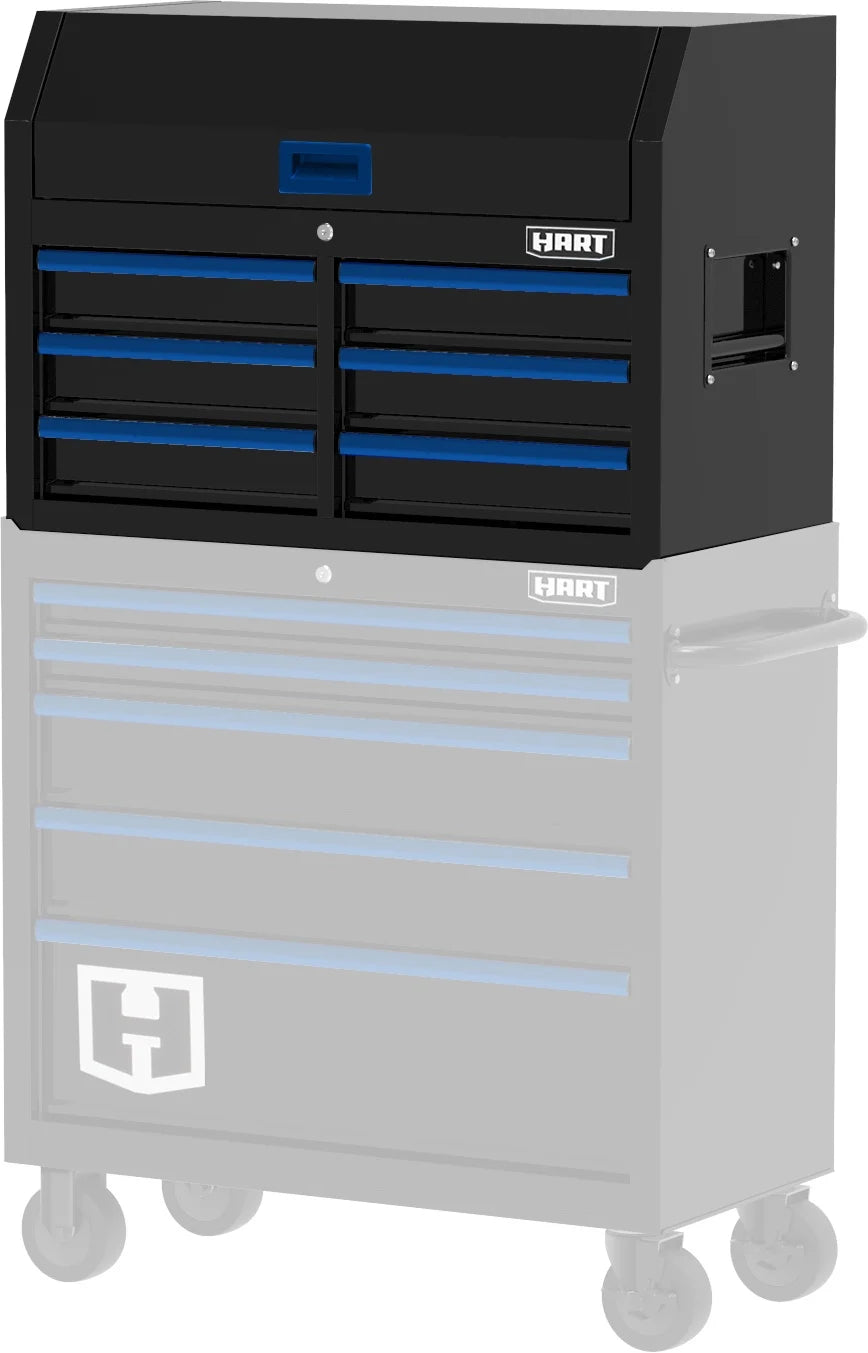 HART 36-Inch 5-Drawer Rolling Tool Cabinet with Wood Top, Locking Steel Garage Storage, Black