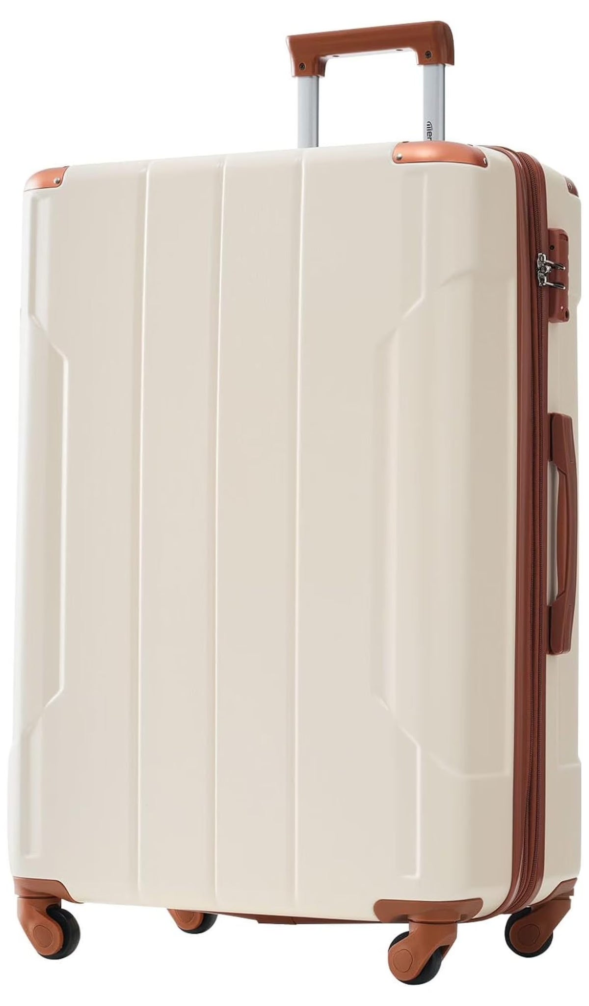 28 Inch Checked-Large Luggage with Wheels Aluminum Alloy Corner Hard Shell Suitcase TSA Luggage Suitcases for Travel Woman Men(White Brown) White Brown 28IN