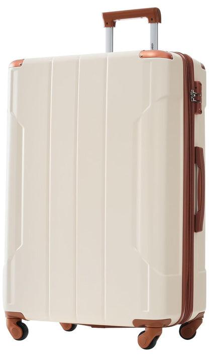 28 Inch Checked-Large Luggage with Wheels Aluminum Alloy Corner Hard Shell Suitcase TSA Luggage Suitcases for Travel Woman Men(White Brown) White Brown 28IN