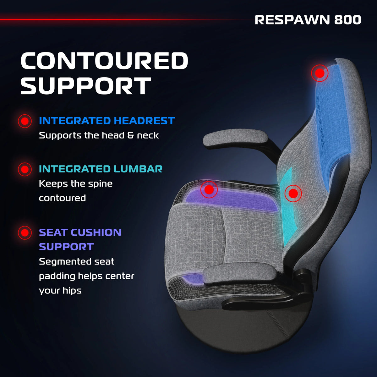 RESPAWN 800 Swivel Rocker Gaming Chair - Ergonomic Floor Gaming Seat with Lumbar Support, Flip Up Armrest, High Back, Pedestal Base, Comfortable No Wheels Console Video Game Rocker Chair - Red