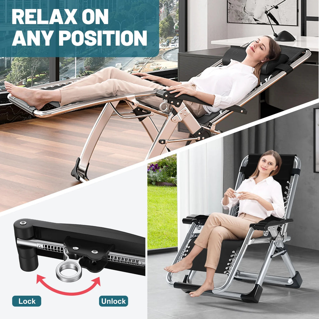 MOPHOTO Zero Gravity Chair Folding Outdoor Patio Recliner with Detachable Cushion,Cup Holder,Headrest,26"D x 20"W x 45"H