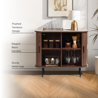 LuxenHome 35" Mid Century Modern Accent Cabinet, Small Buffet Cabinet with Sliding Door, Oak