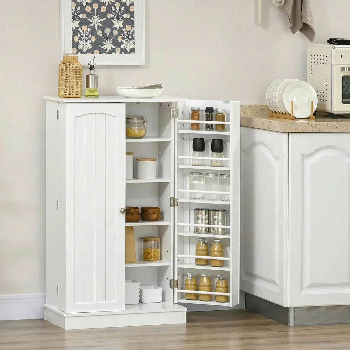 Spaco 17-Tier Kitchen Small Pantry Cabinet with 2 Doors and 6 Adjustable Shelves, Cabinet Pantry, Freestanding 5-Tier Shelving Pantries for Kitchen Storage, Gray