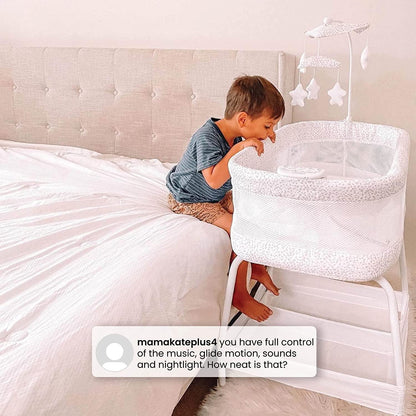 Delta Children SmartSleep Auto Glide Bassinet with Bluetooth. Alloy