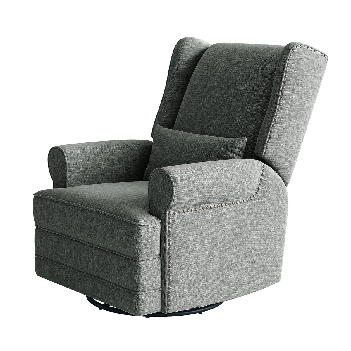 Royalcraft Swivel Nursery Glider Recliner, Comfy Upholstered Glider Chair with Lumbar Pillow and Footrest, Beige