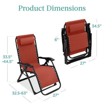 Best Choice Products Oversized Zero Gravity Chair, Folding Recliner w/ Removable Cushion, Side Tray - Fossil Gray