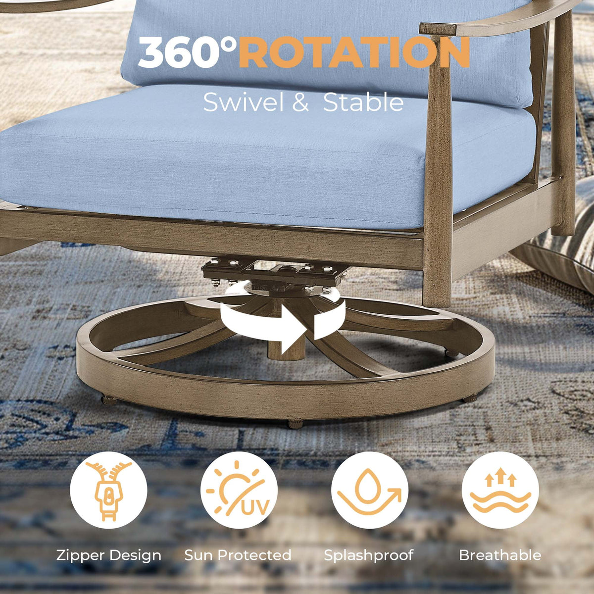 HAPPATIO Aluminum Outdoor Furniture Set - 5 Pieces Patio Furniture Set Includes 1 Side Table, 2 Swivel Chairs and 2 Ottomans with Thick Cushion, Patio Conversation Set for Backyard Poolside (Grey)