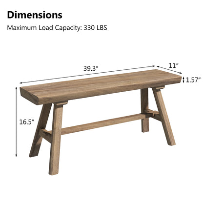 39" Solid Wood Bench, Rustic Farmhouse Wood Dining Room & Entryway Bench Seat for Indoors and Outdoors