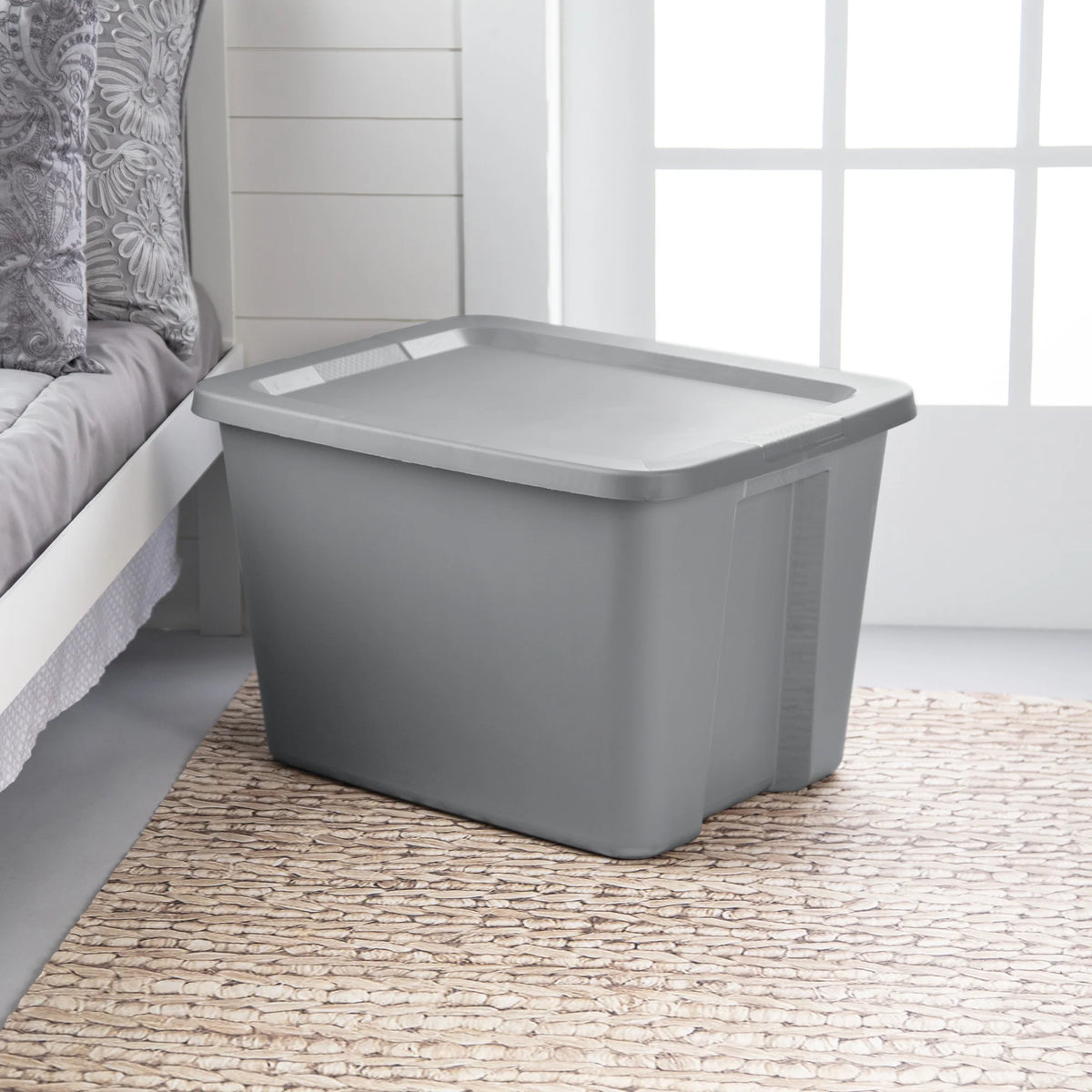Sterilite 18 Gallon Tote, Plastic Storage Bin with Snap-on Lid, Gray, 8 Count