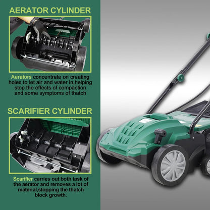 Dethatcher and Scarifier, Seizeen 16-Inch Lawn Dethatcher Scarifier 2-IN-1 Gardening Equipment, Powerful 15 Amp Electric Dethatcher & Scarifier, Height Adjustable, 58QT Removable Thatch Bag