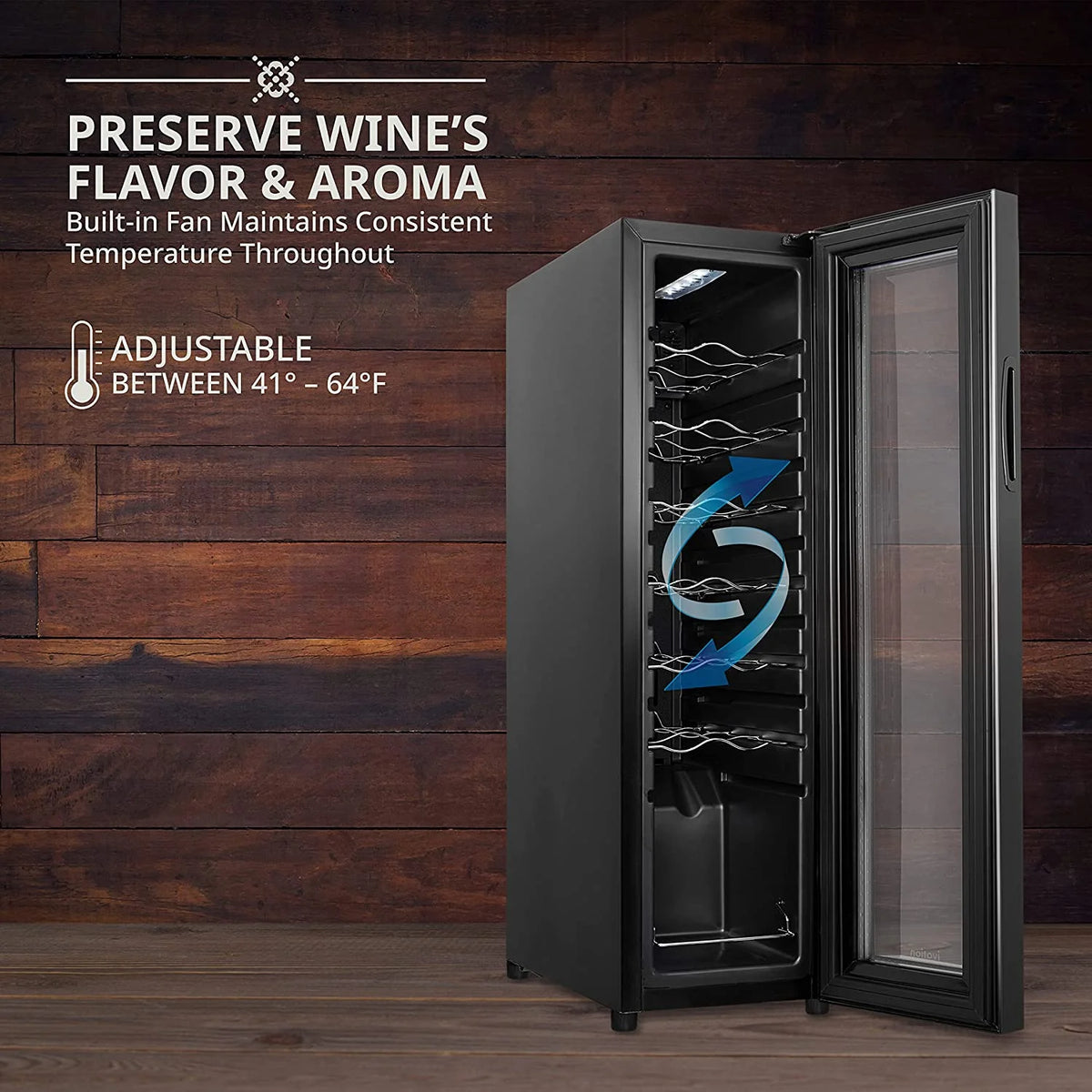 Ivation 14-Bottle Wine Cooler, Freestanding Beverage Cooler with Lock, Black