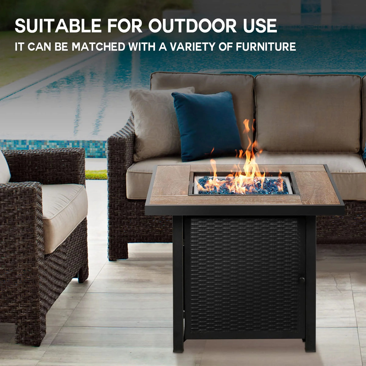 Bali Outdoors 28" Gas Fire Pit Table,  Steel Tabletop Fire Pit Patio Furniture Table, Black