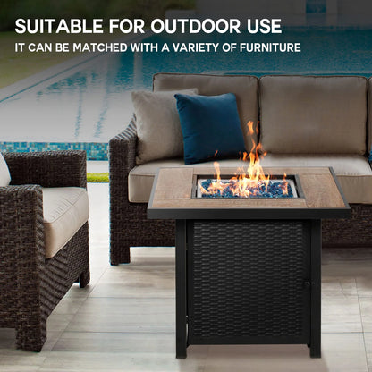 Bali Outdoors 28" Gas Fire Pit Table,  Steel Tabletop Fire Pit Patio Furniture Table, Black