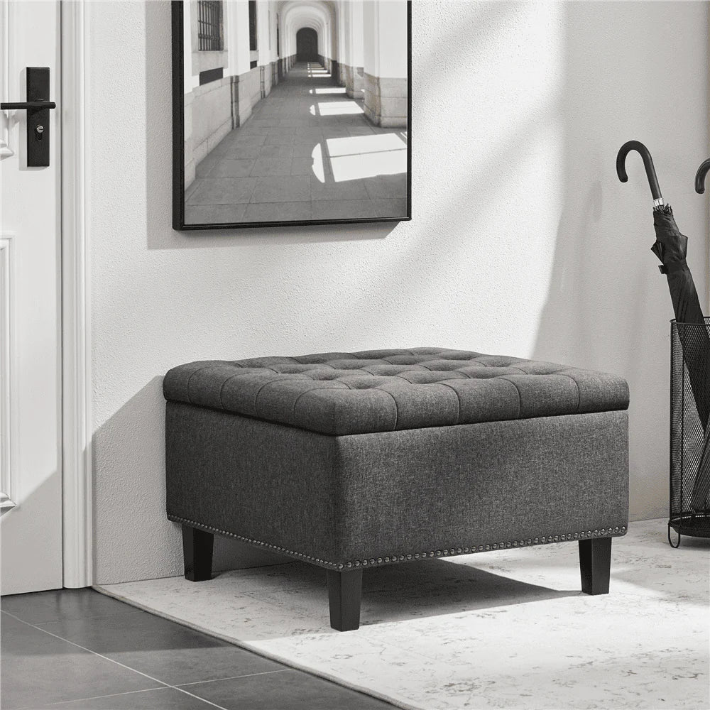 SmileMart Modern linen-like Storage Ottoman Bench with Button-Tufted for Entryway, Dark Gray