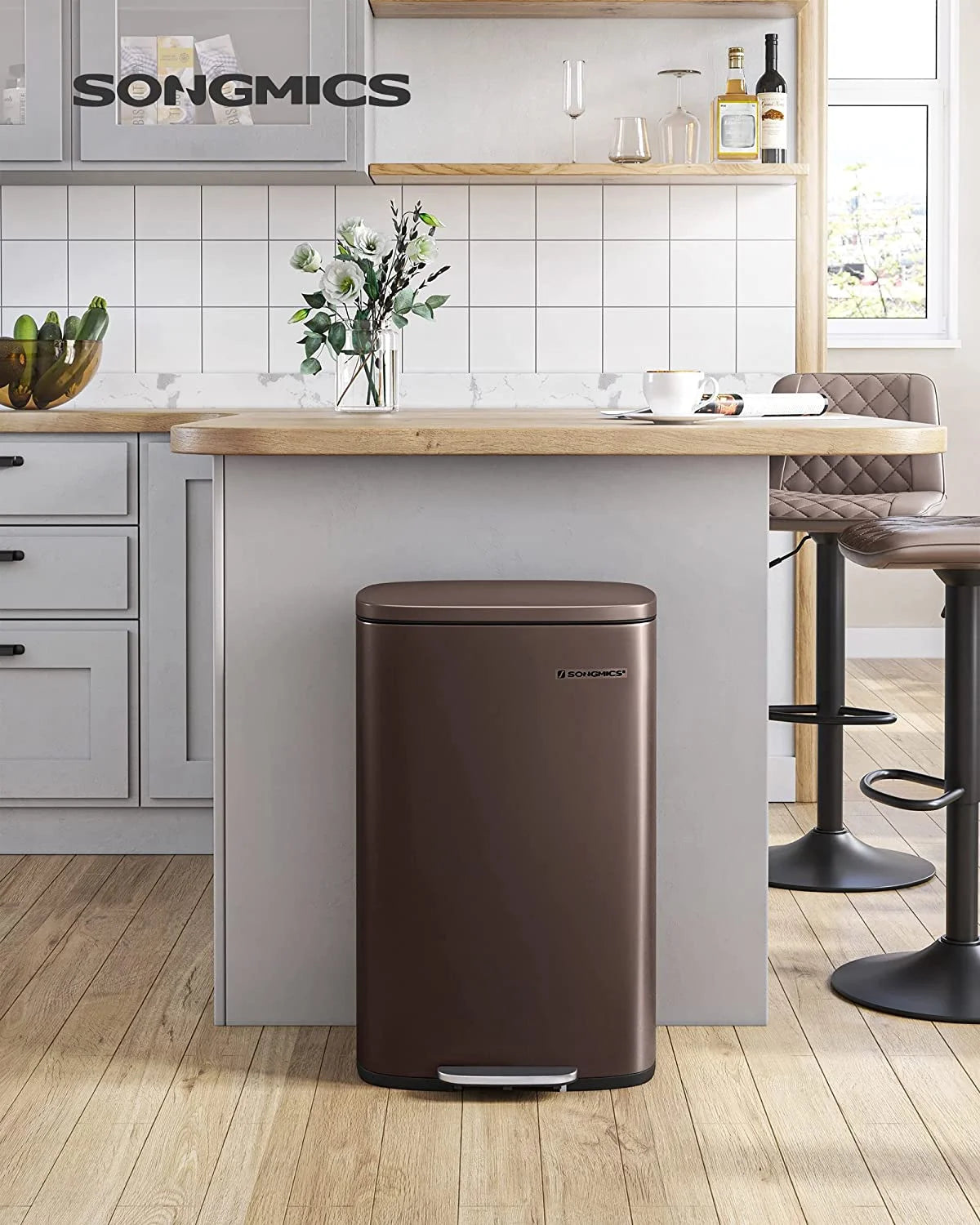 13 Gallon Stainless Steel Kitchen Trash Can, Garbage Can, Soft Close, White