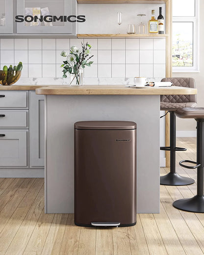 13 Gallon Stainless Steel Kitchen Trash Can, Garbage Can, Soft Close, White