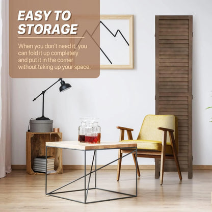 Dkelincs 6 Panel Wood Room Divider Folding Privacy Screen 5.75 Ft Freestanding Partition Wall Divider, Brown