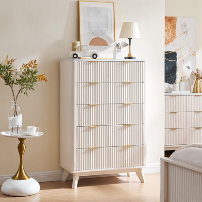 OKD 6 Drawer Dresser for Bedroom with Faux Marble Top, Modern Wood Chest of Drawers, Dresser Organizer, Natural Oak