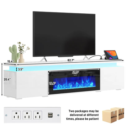 LED TV Stand for up to 85" TVs with Power Outlet, 75" Large Entertainment Center Console Table Gaming Soundbar Shelf with 2 Storage Cabinets