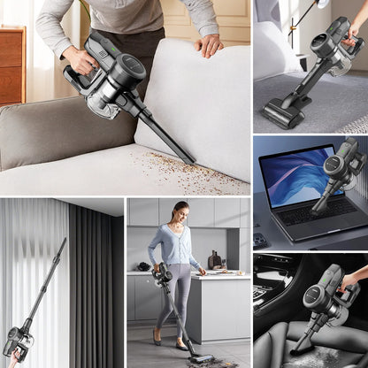 Lazyswan Cordless Vacuum Cleaner 35KPA Self-Standing Stick Vacuum 50min 400W Vac for Home Pet Hair Car Carpet Hardwood Floor, Black