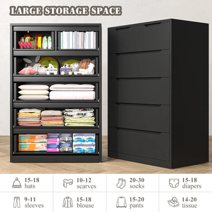 EnHomee White Dresser for Bedroom Wood 6 Drawer Modern Storage Cabinet for Bedroom Living Room Closet, 43.3"Hx 27.5"Lx 15.7"D