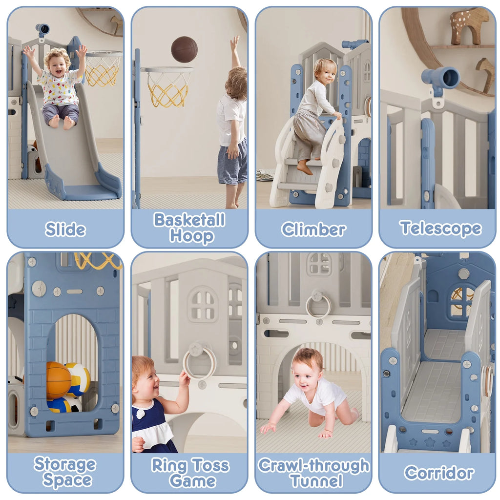 Korimefa 11-in-1 Toddler Slide Set with Golf, Basketball Hoop, Kids Slide for Toddlers Age 1-4, Climber Slip and Slides, Baby Outdoor Toys