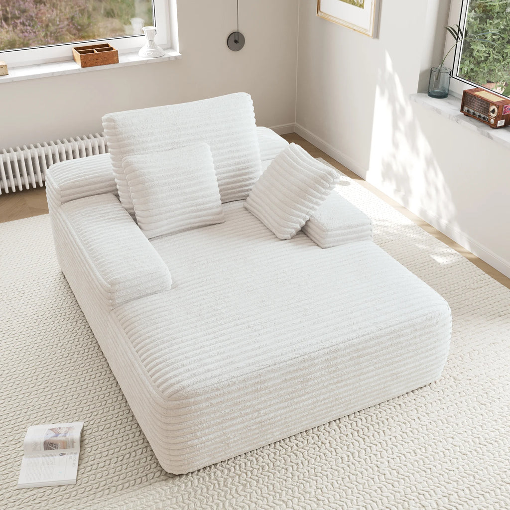 Sodrens Oversized Chaise Lounge Chair Indoor,Upholstered Sofa Bed with Throw Pillows and Armrests,Sleeper Chair for Living Room,Bedroom,Brown,Corduroy