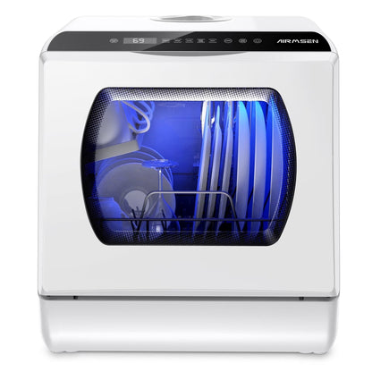 AIRMSEN Portable Countertop Dishwasher with 5-Liter Built-in Water Tank and Air-Dry Function, 5 Washing Programs Mini Dishwasher, AE-TDQR03