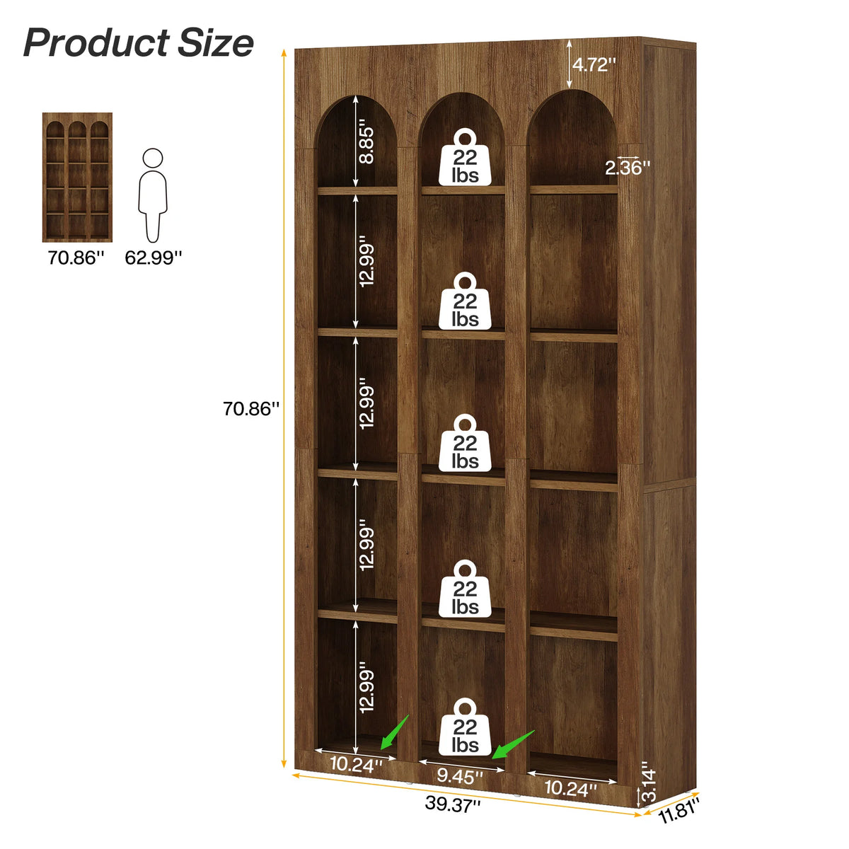 Tribesigns 5-Tier Farmhouse Tall Bookshelf, 70.87-Inch Rustic Wood Bookcase with Open Shelves, Large Mid Century Modern Book Shelf Vintage Display Storage Shelving Unit for Home Office