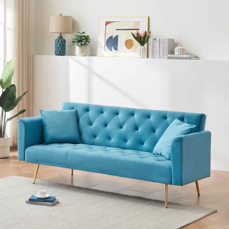 FFH Modern Corduroy Futon Sofa Bed with Adjustable Backrest,Convertible Loveseat Sleeper,Soft Couch with Drop-Down Table and Cup Holder for Living room,Pink