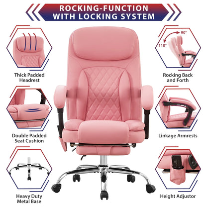 JONPONY Big and Tall Office Chair 500LBS Executive Office Chair Massage and Footrest Ergonomic Computer Desk Chair Reclining High Back Leather Office Chair Lumbar Back Support Swivel Rolling,Black