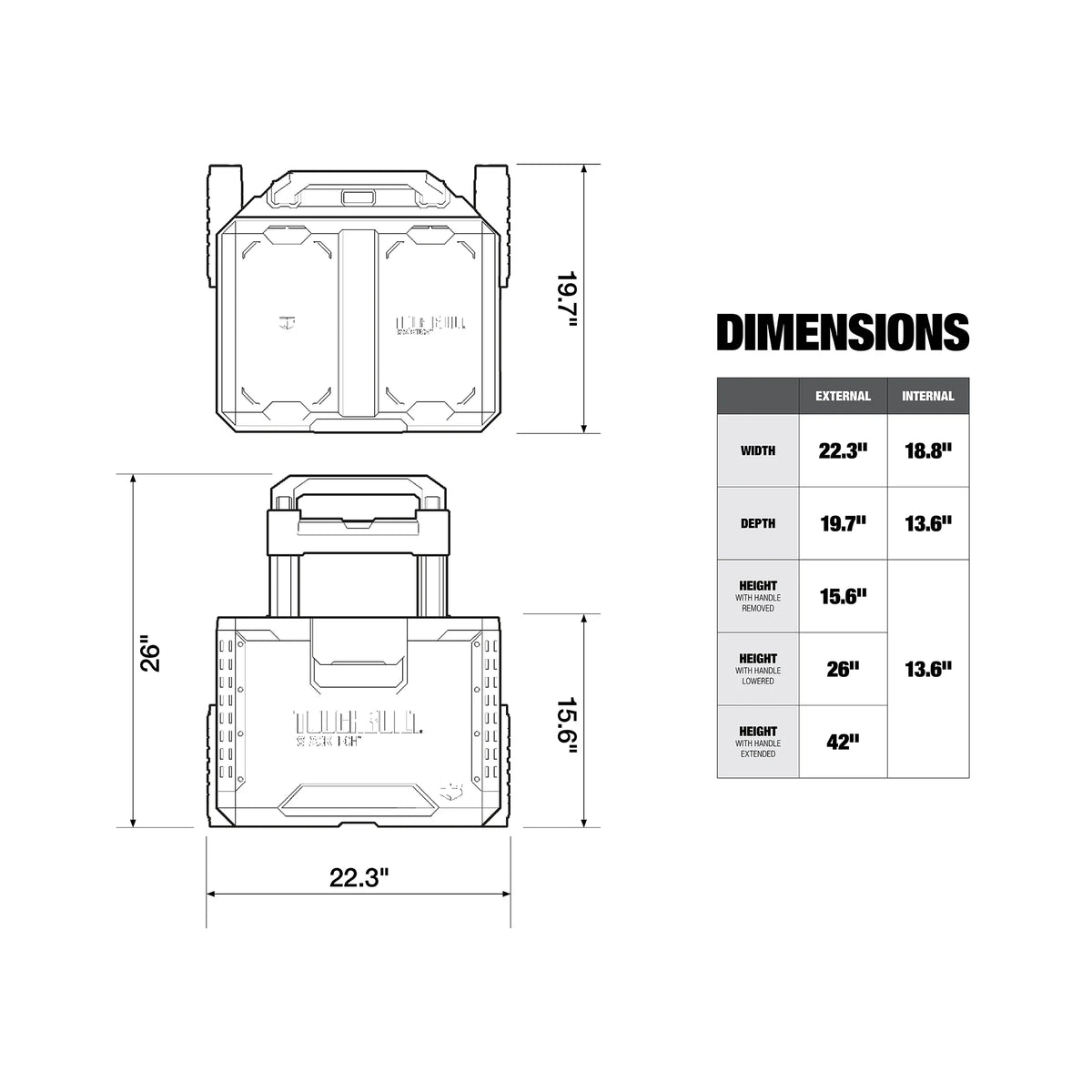 ToughBuilt Portable 2-in-1 Rolling Tool Box with Wheels & Stackable Design
