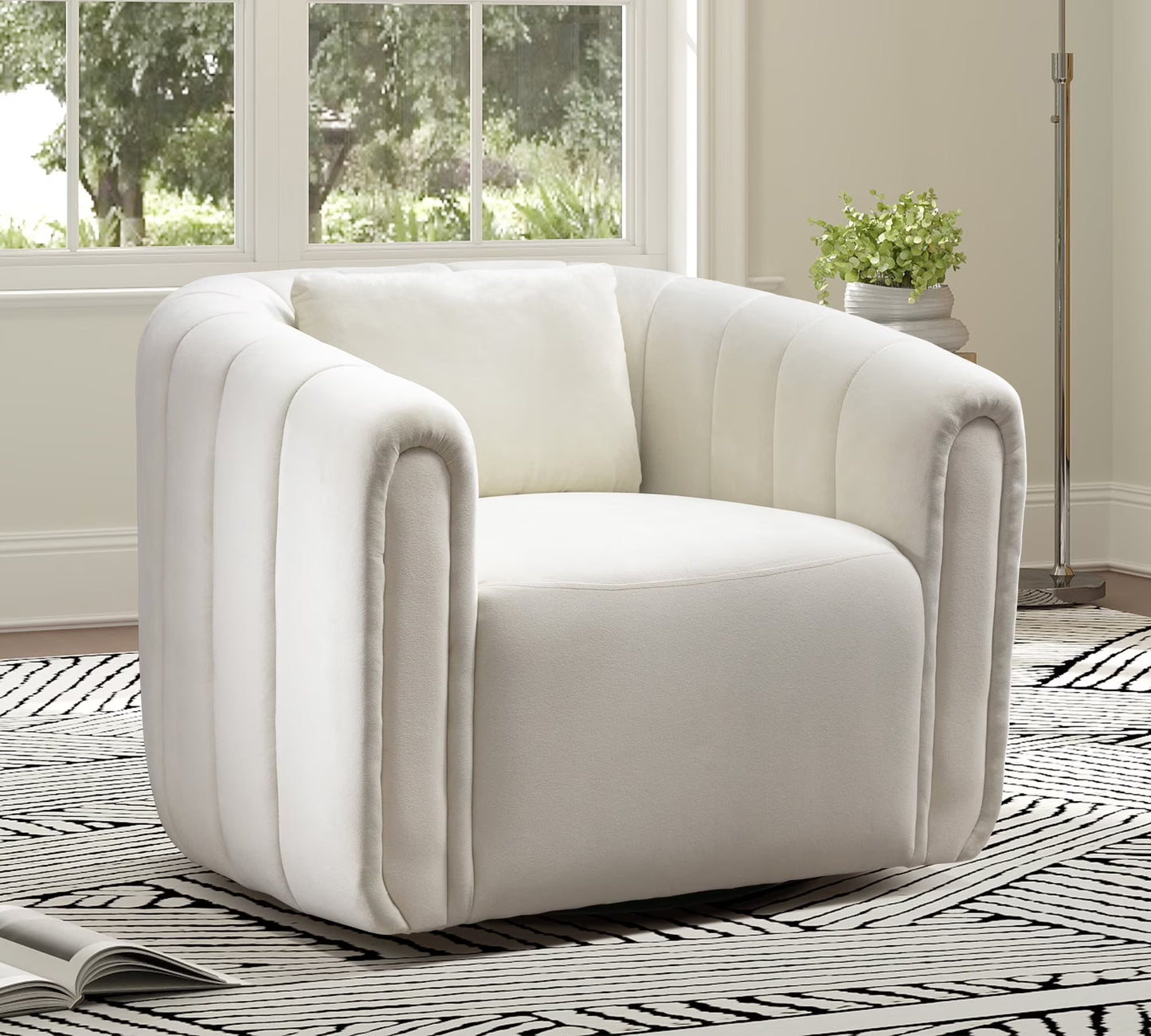 Bonzy Home Swivel Chair with Plump Pillow, Modern Velvet Accent Chair for Living Room Bedroom , Comfy Round Armchair, Orange