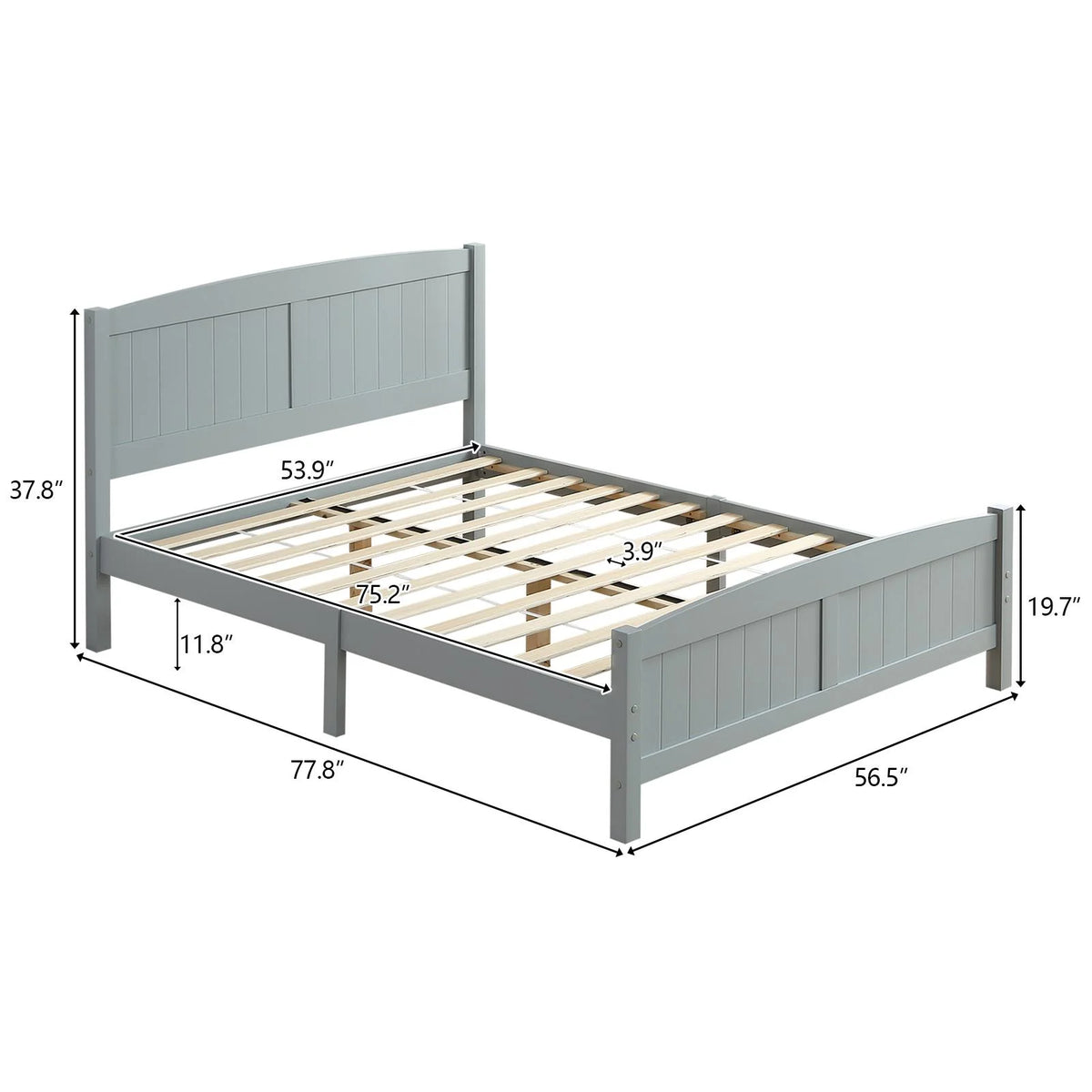 Ktaxon Deluxe Wood Platform Bed with Headboard, Teen Bed Gray,Twin