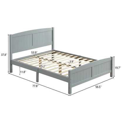 Ktaxon Deluxe Wood Platform Bed with Headboard, Teen Bed Gray,Twin