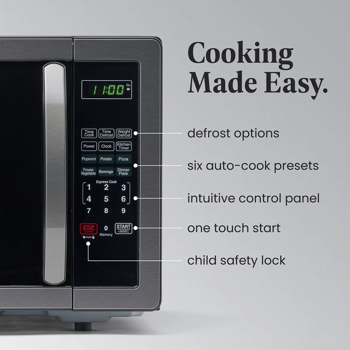 Farberware Stainless Steel Countertop Microwave Oven with Child Lock, 1.1 Cu Ft Black Stainless