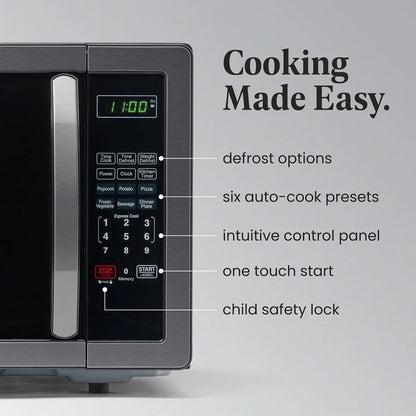 Farberware Stainless Steel Countertop Microwave Oven with Child Lock, 1.1 Cu Ft Black Stainless