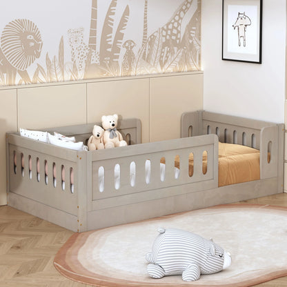 Euroco Wood Twin Size Platform Bed with Guardrail for Toddler and Kids