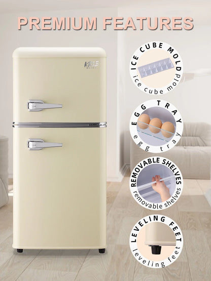 Krib B Compact Refrigerator 3.5 Cu.ft, Mini Fridge with Freezer, Modern Fridge with Dual Door, 7 Grade Temperature Adjustment, Silver