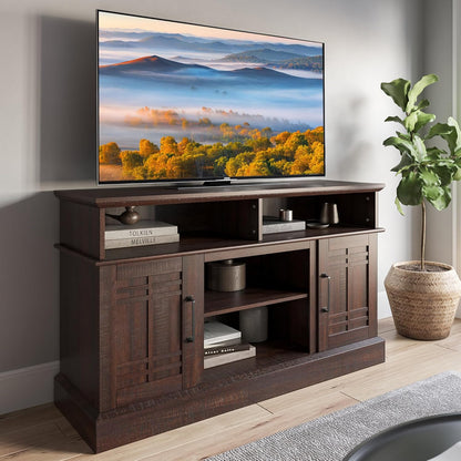 Modern 48" Farmhouse Wood TV Stand & Media Entertainment Center Console Table for TVs up to 50 Inch with Open Storage Shelves & Cabinets - Norrell (Espresso)