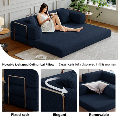 Convertible Sleeper Sofa Bed,Compressed Floor Boneless Couch,Modular Modern Corduroy Sofa for Living Room Bedroom -with Fixed-Shape Frame and Support Armrest,Easy Assembly(Green)